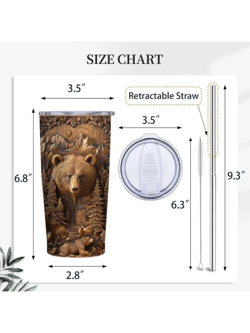 Rustic Brown 20oz Stainless Steel Tumbler with Straw - Insulated Travel Cup for